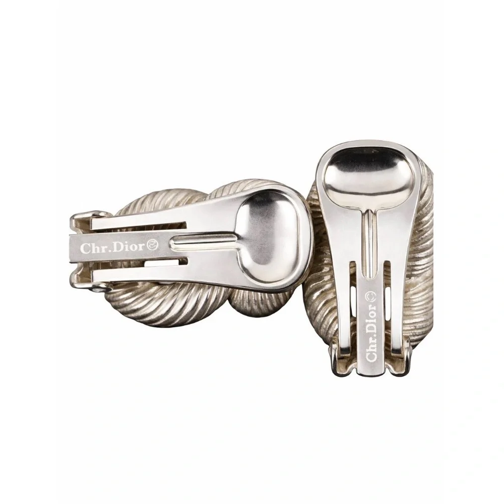 Christian Dior Vintage Gold Knot Rhinestone Clip Earrings Signed Designer Rare - Picture 3 of 4